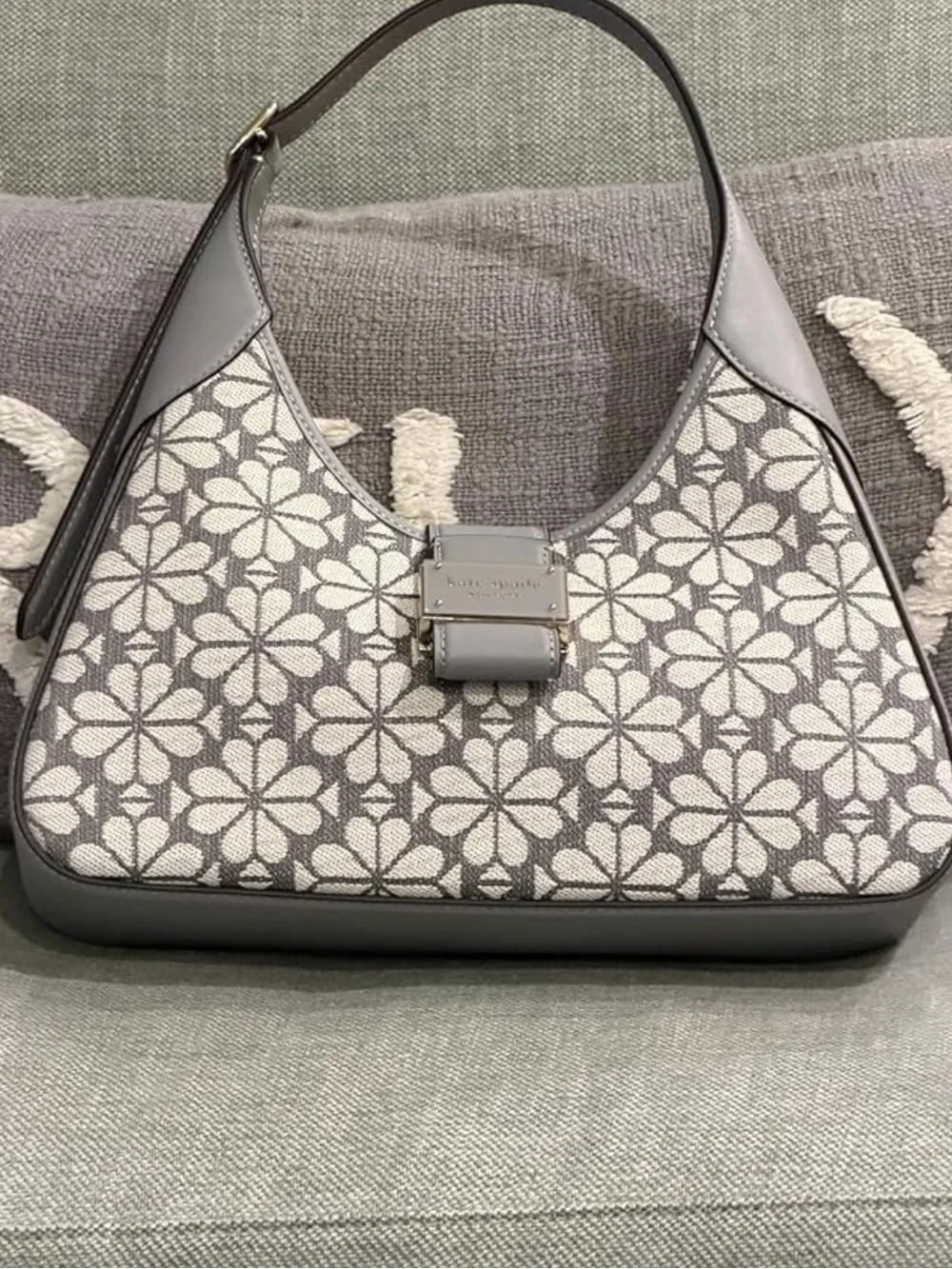 New Kate Spade Gray Floral Noveau Jacquard Shoulder Bag